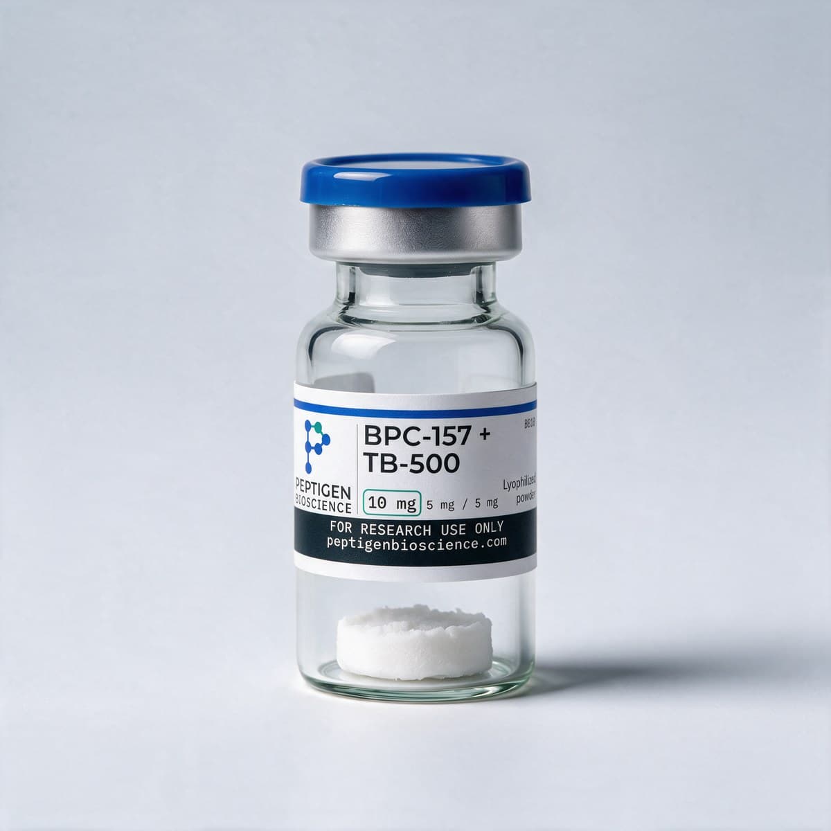 BPC-157 + TB-500 10 mg, 3 ml glass vial with Peptigen Bioscience label