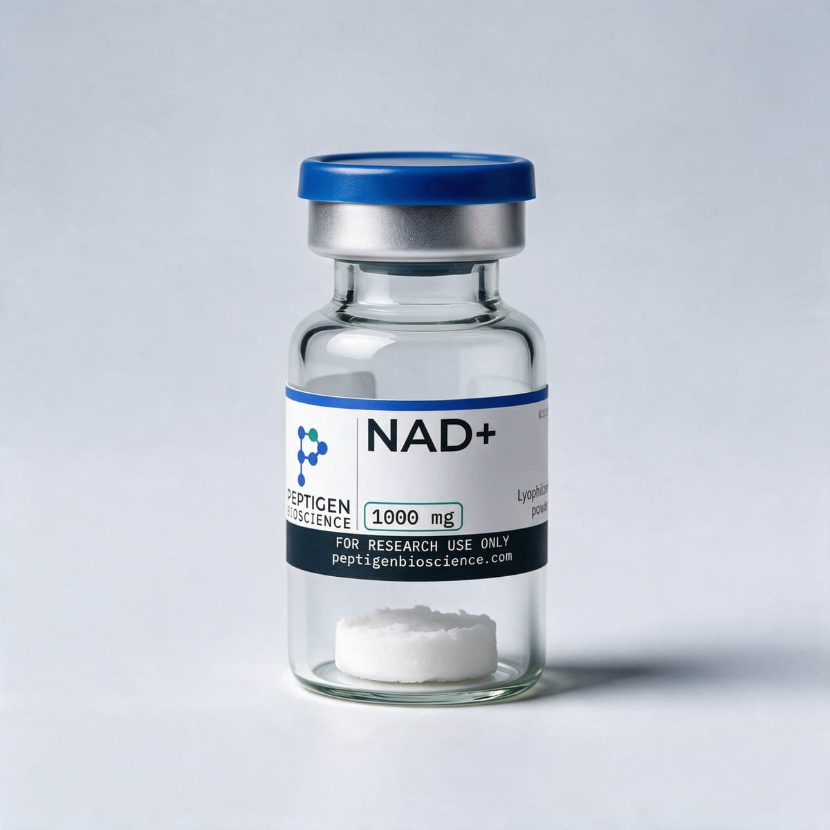 NAD+ 1000 mg, 10 ml glass vial with Peptigen Bioscience label
